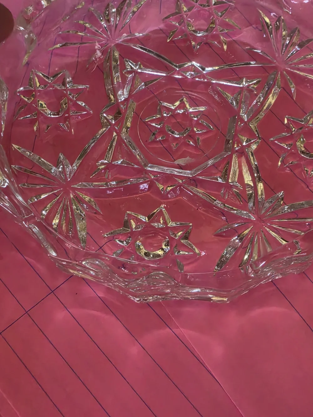 Clear Cut-Glass Trinket Box with Gold Leaf Accent